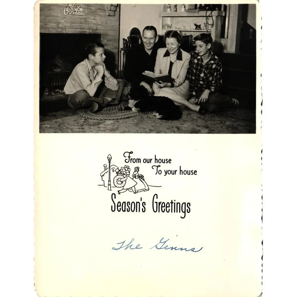 Vintage Family Photo Christmas Holiday Greeting Card Ginns Souvenir Unposted